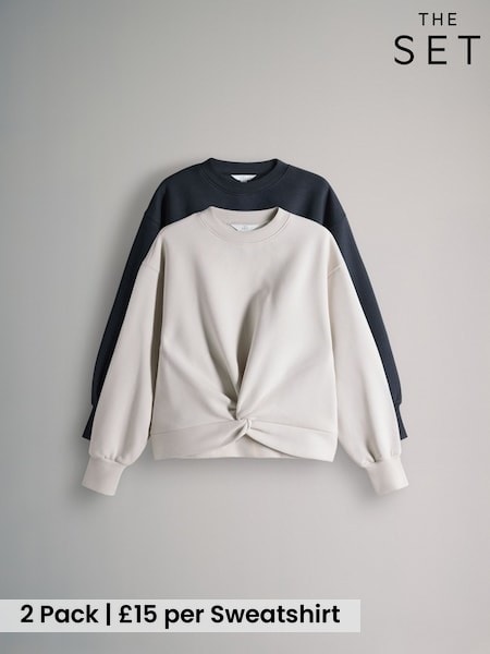 The Set 2 Pack Knot Front Sweatshirt Navy/Cream (V14455) | £30