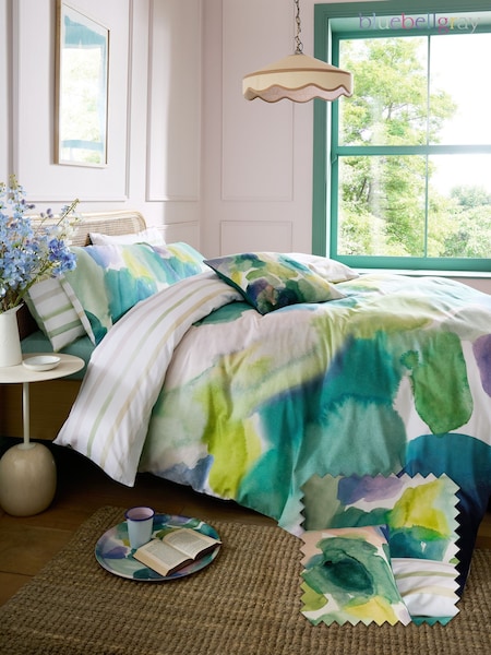Bluebellgray Sea Green Lochaber 250 Thread Count Duvet Cover and Pillowcase Set (V14467) | £75 - £135