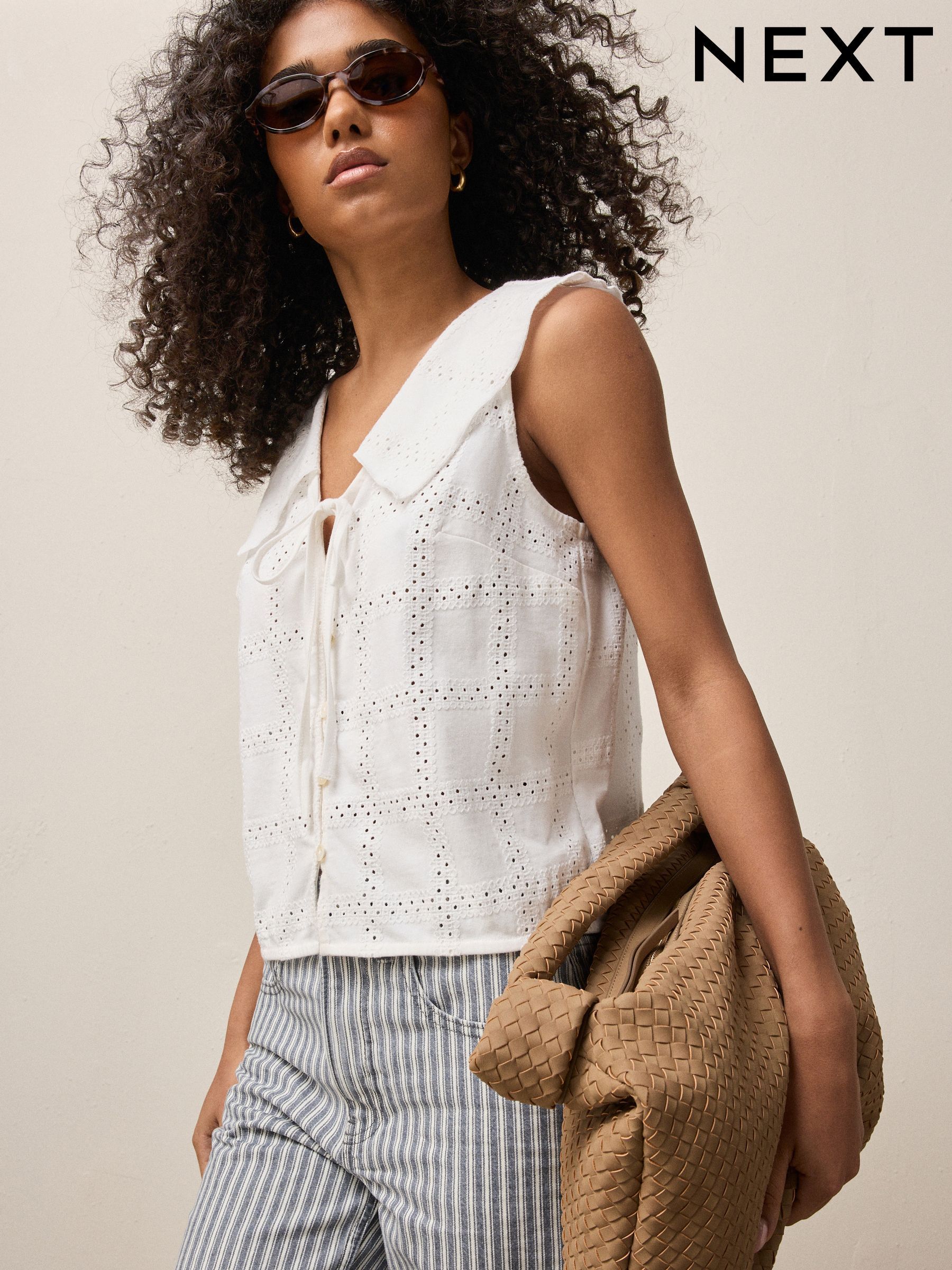 Buy Women's Collared Broderie Tops Online | Next UK