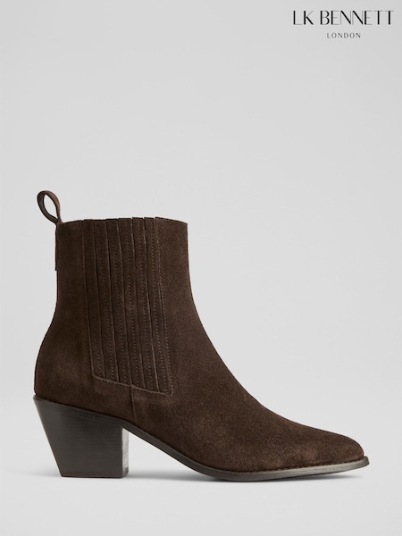 LK Bennett Brown Chelsea Western Chocolate Texture Suede Ankle Boots (V14533) | £299