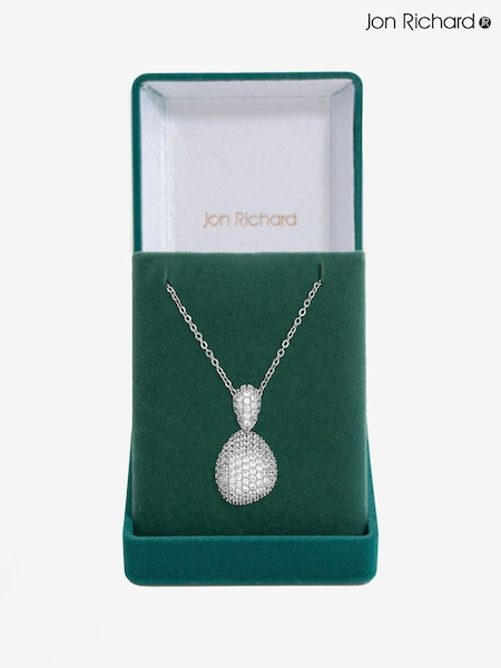 Jon Richard Silver Rhodium Plated and Cubic Zirconia Drop Dome Pendant Gift Box (V14587) | £35