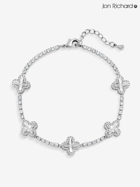 Jon Richard Silver Rhodium Plated and Diamond Station Clover Bracelet (V14595) | £40
