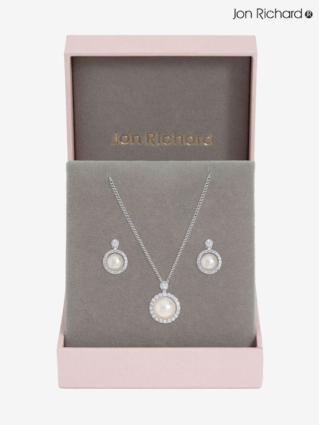Jon Richard Silver/Gold Plated and Cubic Zirconia Pearl Halo Box Set Gift Box (V14596) | £25