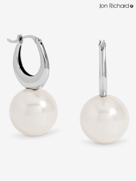 Jon Richard Silver Rhodium Plated Polished and Pearl Hoop Earrings (V14601) | £25
