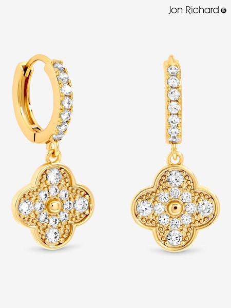Jon Richard Gold Plated Pave Clover Earrings (V14616) | £25