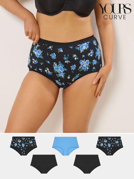 Yours Curve Black Floral Full Briefs 5 Pack (V14651) | £20