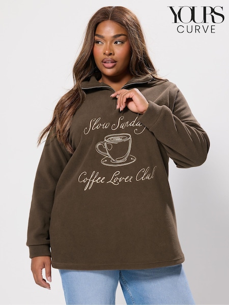 Yours Curve Brown Half Zip Fleece (V14658) | £27