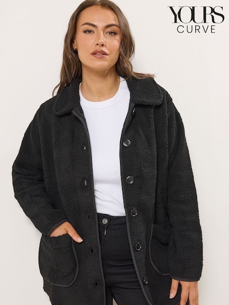 Yours Curve Black Button Front Teddy Fleece (V14678) | £31