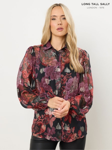 Long Tall Sally Black Jacquard Balloon Sleeve Top (V14691) | £33