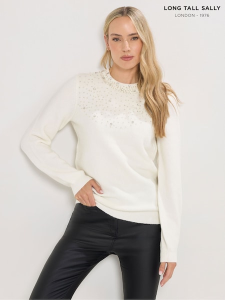 Long Tall Sally White Embellished Bead Jumper (V14692) | £39