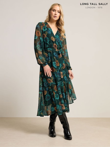 Long Tall Sally Blue Floral Dobby Wrap Maxi Dress (V14696) | £54