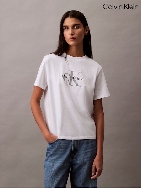 Calvin Klein White Monogram Logo T-Shirt (V14733) | £45