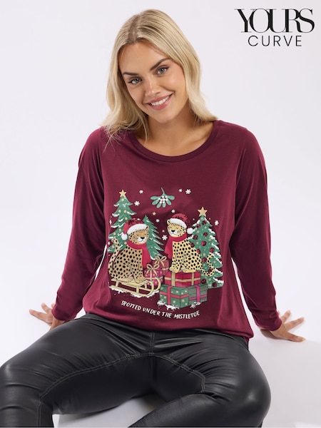 Yours Curve Red Long Sleeve Novelty T-Shirt (V14759) | £21