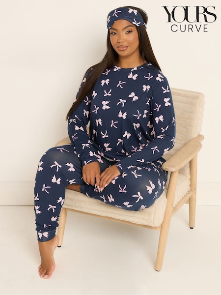 Yours Curve Blue Soft Touch Long Sleeve Pyjamas Set (V14785) | £31
