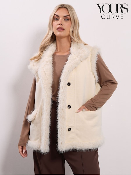 Yours Curve White Shaggy Fur Gilet (V14790) | £74