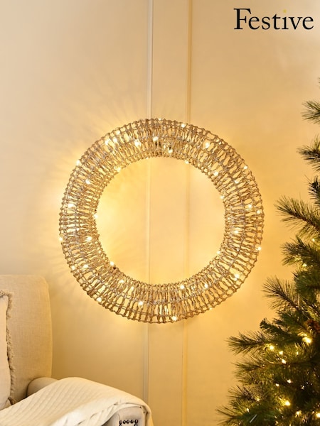 Festive Gold 60cm Pre Lit Wreath (V14870) | £55