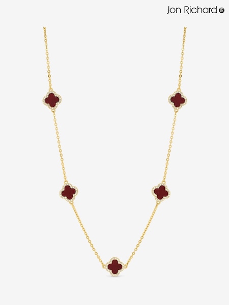Jon Richard Gold Tone Carnelian Station Clover Necklace (V14926) | £30