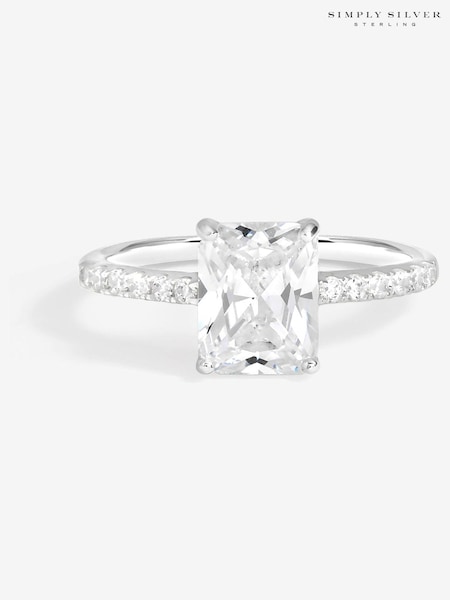 Simply Silver 925 Sterling Silver Pave Emerald Cut Engagement Ring (V14954) | £35