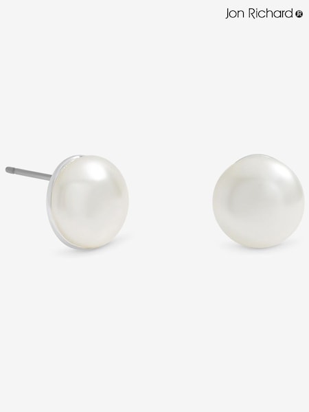 Jon Richard Silver Tone Cream Small Bouton Pearl Earrings (V14975) | £12