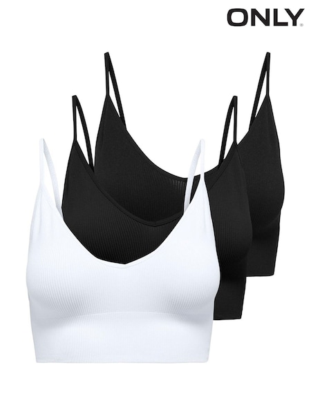 ONLY Black 3 Pack V-Neck Ribbed Soft Bralet (V15003) | £28