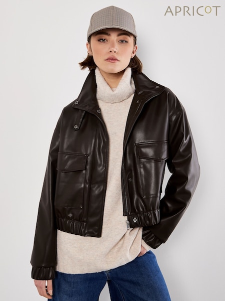 Apricot Brown Faux Leather Bomber Jacket (V15043) | £55