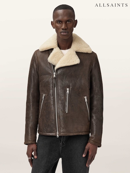 AllSaints Brown Xylon Shrl Biker Jacket (V15289) | £1,099