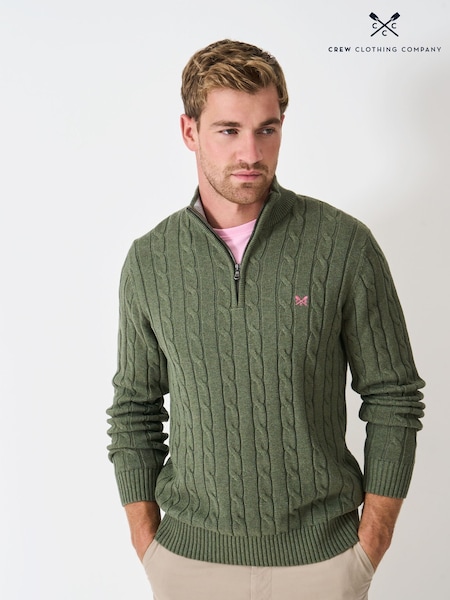 Crew Clothing Green Oarsman Cable Half Zip Jumper (V15421) | £75