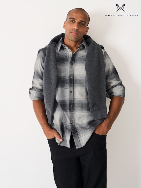 Crew Clothing Grey Filey Check Flannel Shirt (V15430) | £65