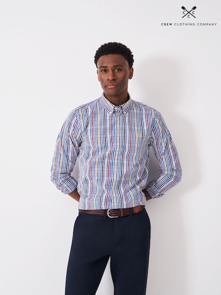 Crew Clothing Blue Slim Fit Multi Check Poplin Shirt (V15441) | £65