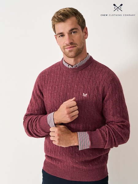 Crew Clothing Red Lambswool Cable Crew Neck Jumper (V15465) | £70