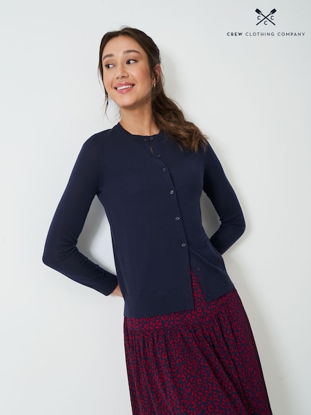 Crew Clothing Blue Merino Wool Crew Cardigan (V15476) | £69