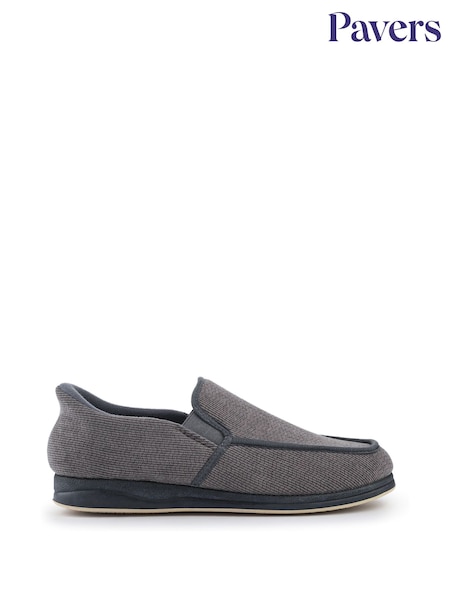 Pavers Grey Extra Wide Corduroy Slippers (V15749) | £30