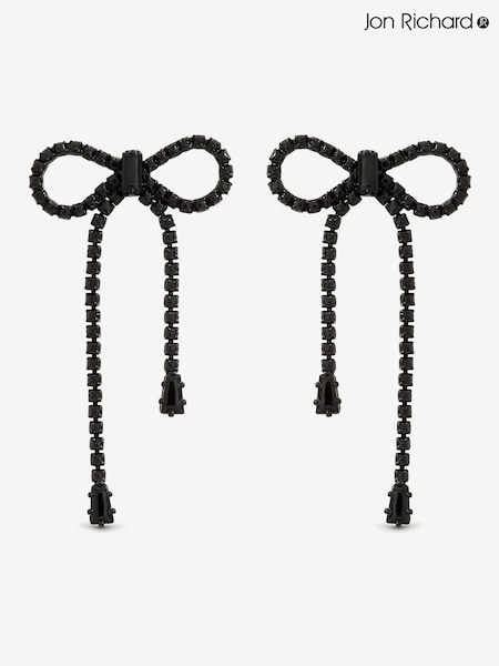 Jon Richard Black Jet Plated and Jet Crystal Statement Bow Drop Earrings (V15766) | £25