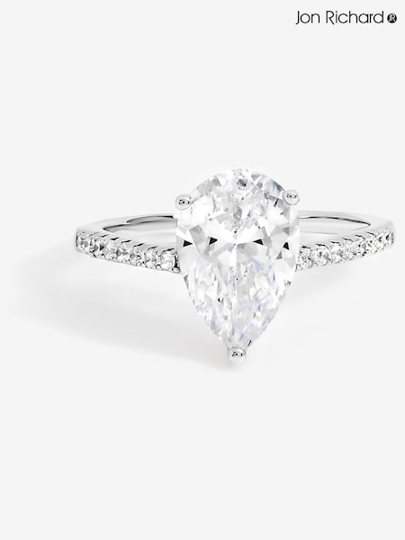 Jon Richard Silver Rhodium Plated Cubic Zirconia Pear Ring (V15772) | £25