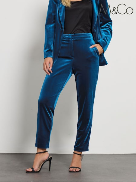 M&Co Blue Petite Velour Tapered Leg Trousers (V15790) | £39