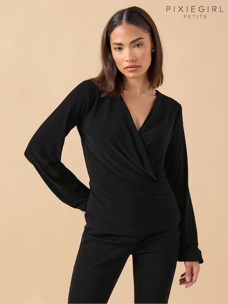 PixieGirl Petite Black ITY Wrap Top (V15801) | £27