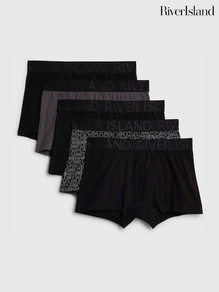 River Island Black Monogram Sketch Trunks 5 Pack (V15814) | £26