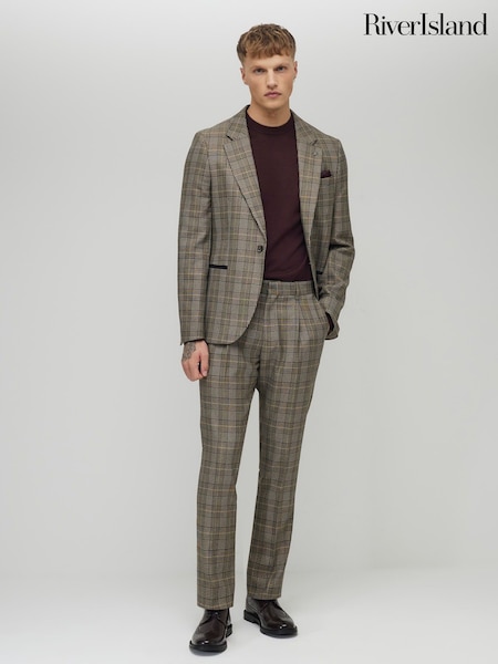 River Island Brown Slim Fit Heritage Check Suit Trousers (V15821) | £50