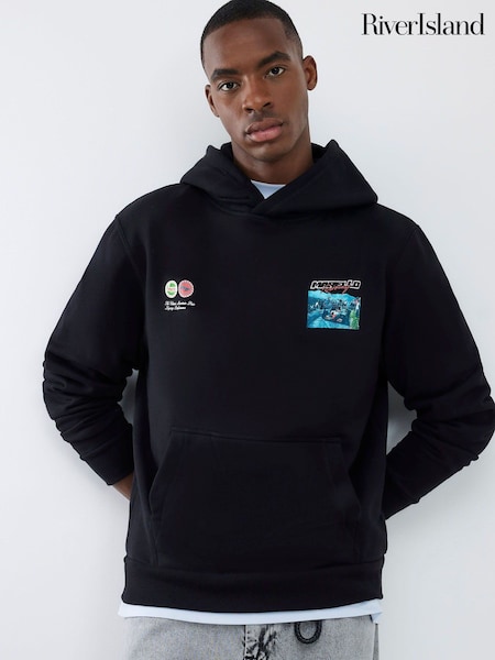 River Island Black Marello Racing Regular Fit Hoodie (V15824) | £42