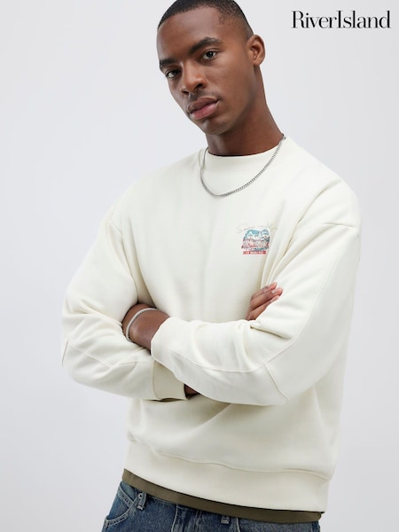 River Island Cream Swiss Ski Badge Regular Fit Sweatshirt (V15855) | £39