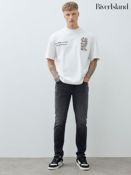 River Island Black Slim Fit Washed Stretch Jeans (V15862) | £42