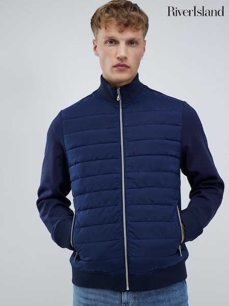 River Island Blue Funnel Hybrid Puffer Jacket (V15978) | £69