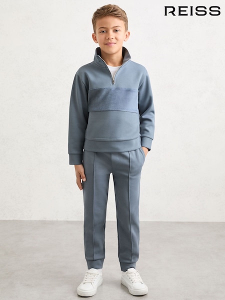 Reiss Airforce Blue Selin Interlock Velour-Panel Zip Sweatshirt (V15986) | £38