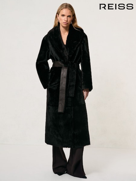 Reiss Chocolate Brown Teo Shearling Belted Coat (V15987) | £1,598