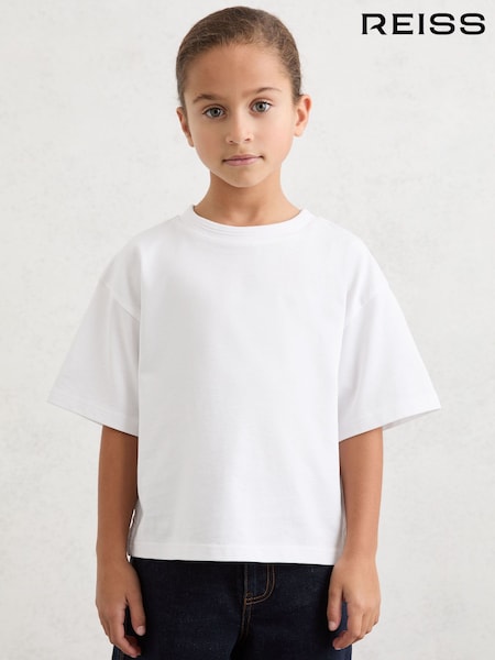 Reiss Ivory Bonnie 3-9 yrs Cotton Ribbed-Neck Oversized T-Shirt (V16013) | £15