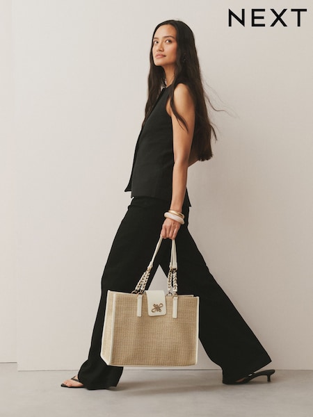 Natural Raffia Effect Shoulder Bag (V16043) | £56