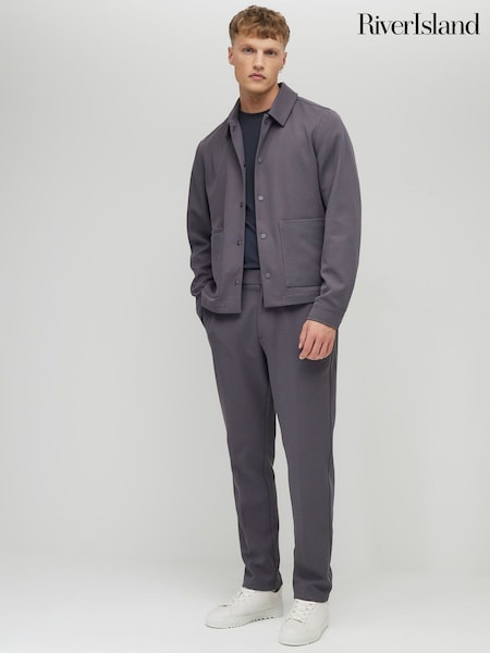 River Island Grey Textured Slim Fit Suit Trousers (V16144) | £39