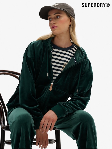 Superdry Green Country Club Velour Zip Hoodie (V16269) | £60