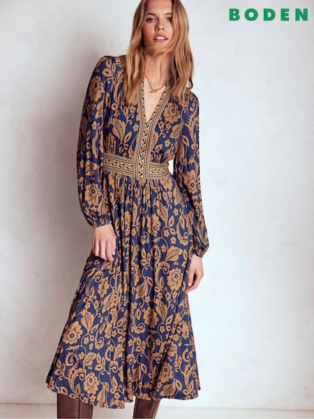 Boden Blue Lily Long Sleeve Midi Dress (V16463) | £119