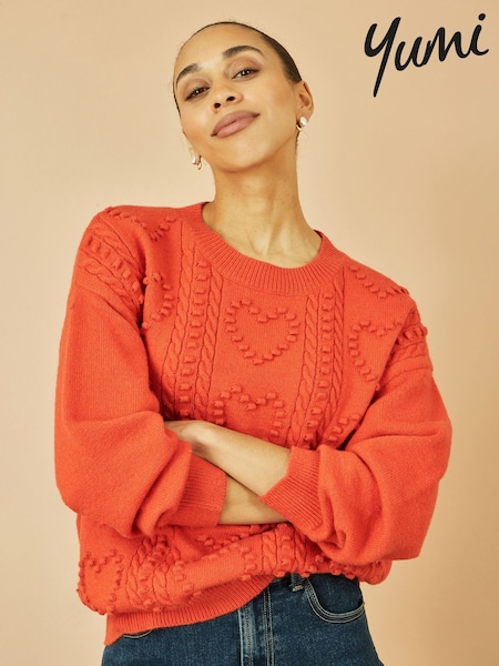 Yumi Orange Heart Knit Relaxed Jumper (V16716) | £50